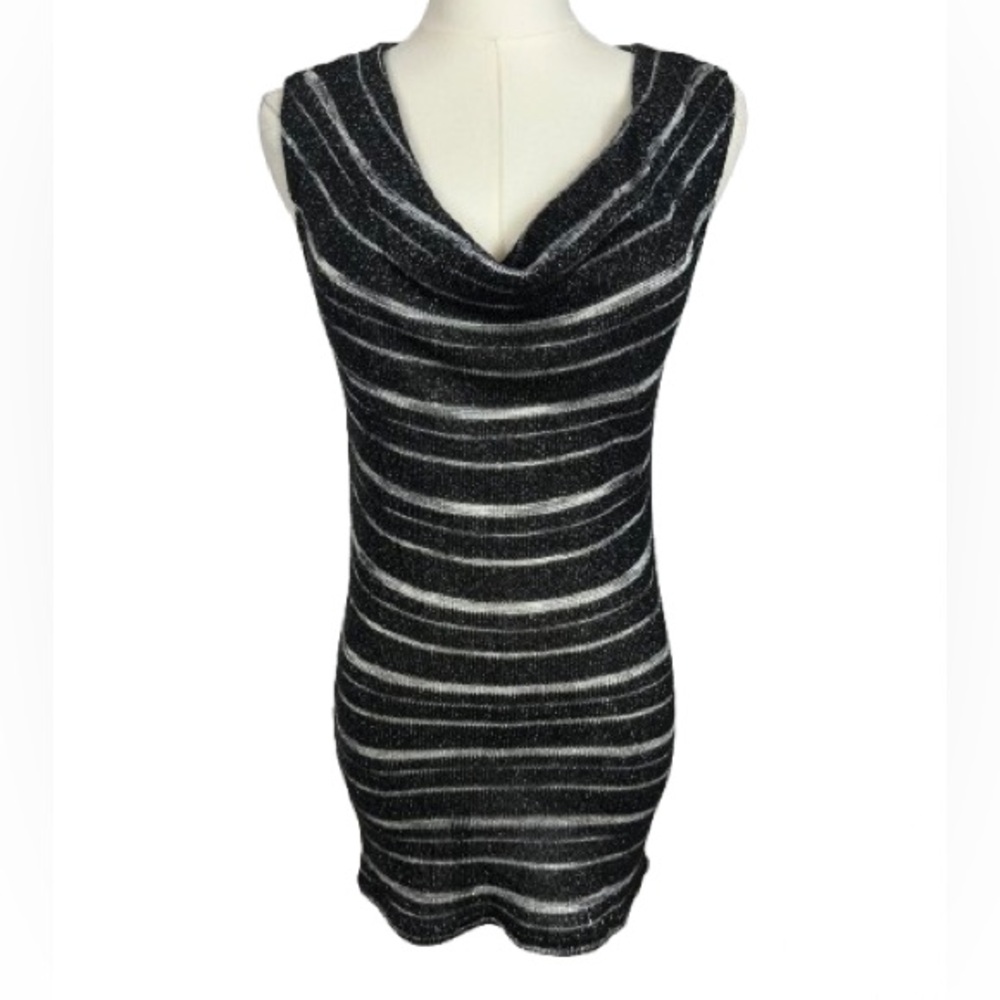 ❤️ SALE! 💙 Sleeveless Draped Neck Black & White Striped Knit Sweater
